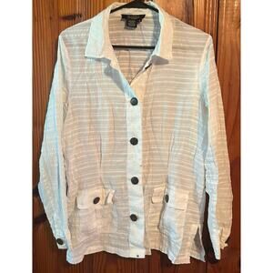 Women’s white light weight peck & peck button down cover shirt size 14